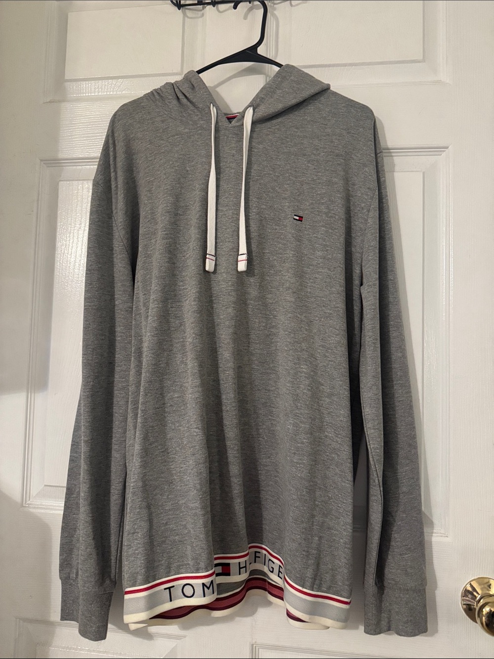 Tommy Hilfiger Light Gray Pullover Hoodie with Branded Hem